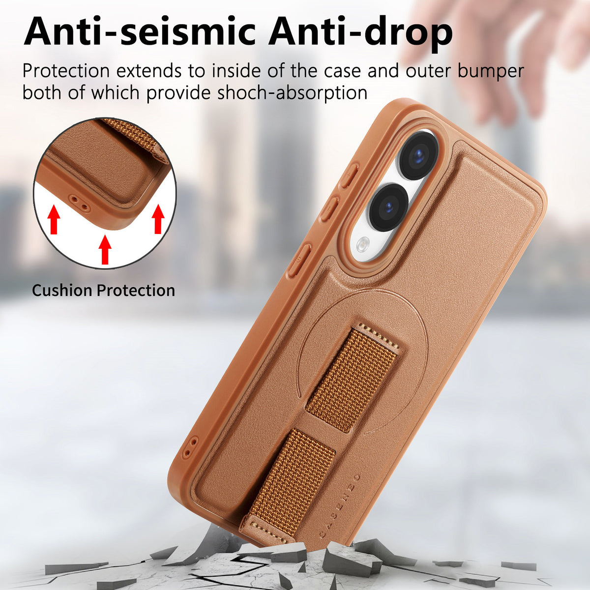 CASENEO For Samsung Galaxy S25 Edge Magnetic Case Wristband PU Leather + PC Shockproof Phone Cover