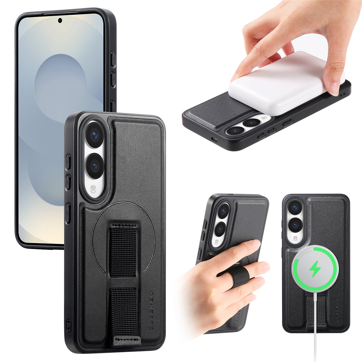 CASENEO For Samsung Galaxy S25 Edge Magnetic Case Wristband PU Leather + PC Shockproof Phone Cover