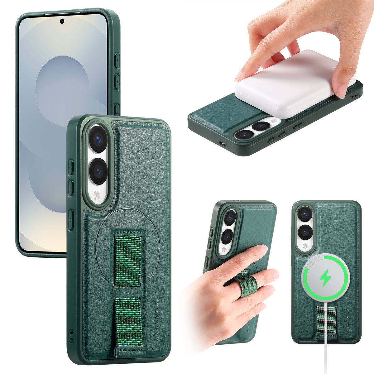 CASENEO For Samsung Galaxy S25 Edge Magnetic Case Wristband PU Leather + PC Shockproof Phone Cover