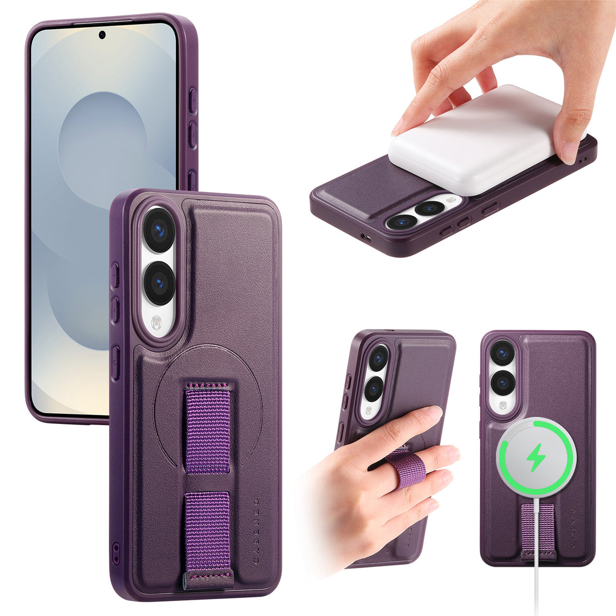 CASENEO For Samsung Galaxy S25 Edge Magnetic Case Wristband PU Leather + PC Shockproof Phone Cover