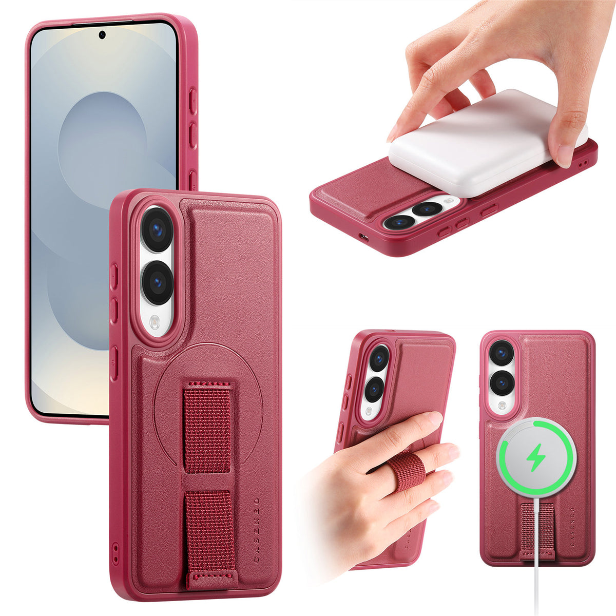CASENEO For Samsung Galaxy S25 Edge Magnetic Case Wristband PU Leather + PC Shockproof Phone Cover