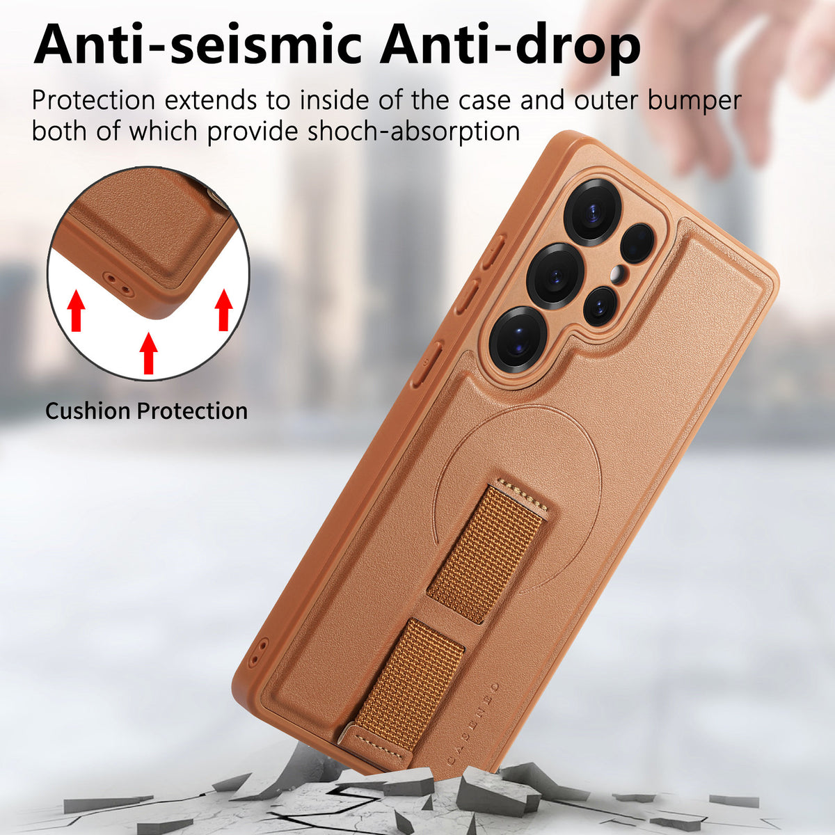 CASENEO For Samsung Galaxy S25 Ultra Magnetic Case  Wristband PU Leather + PC Shockproof Phone Cover