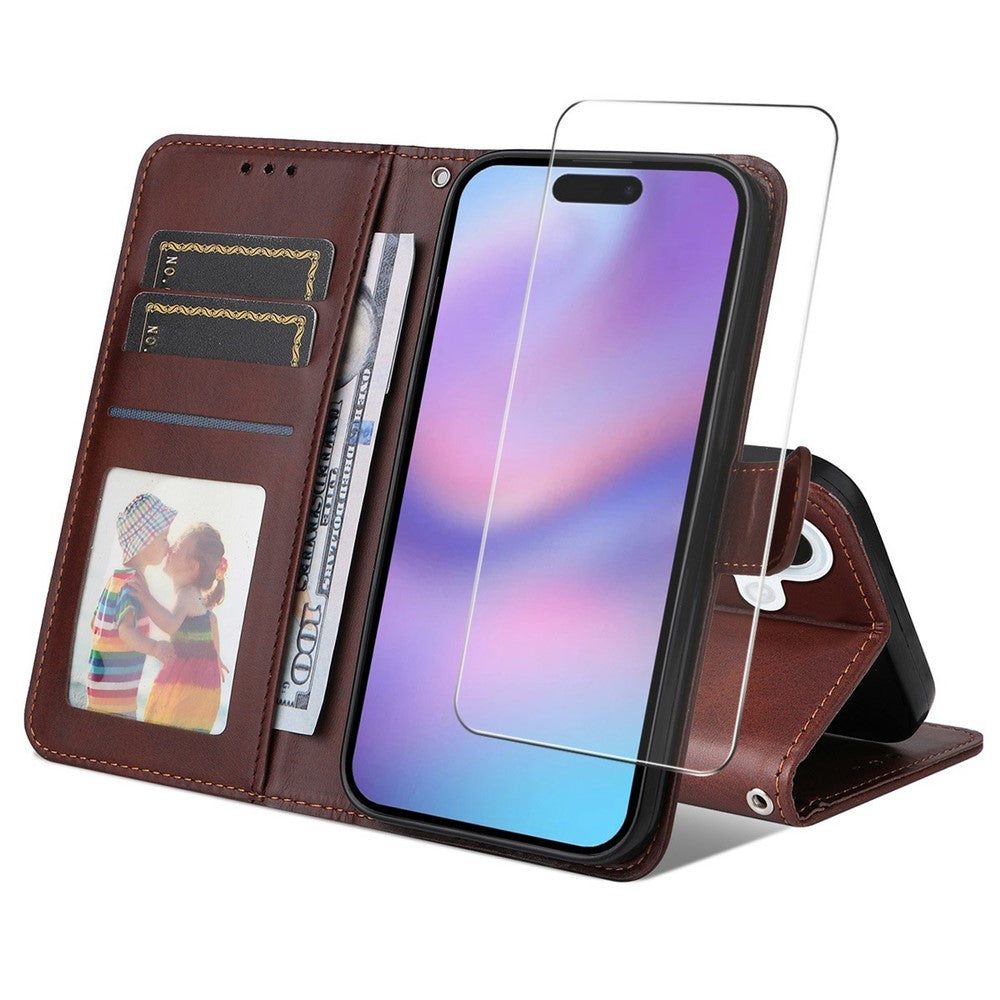 ENKAY HAT PRINCE til iPhone 17 Wallet Case med kalvelædertekstur og standerfunktion, inklusive tyk selvklæbende skærmbeskyttelsesfilm / strop