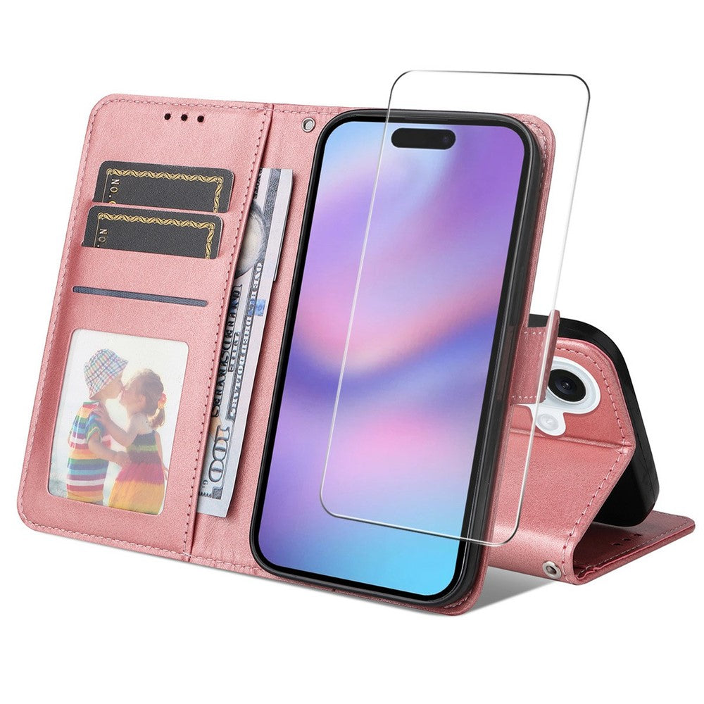 ENKAY HAT PRINCE til iPhone 17 Wallet Case med kalvelædertekstur og standerfunktion, inklusive tyk selvklæbende skærmbeskyttelsesfilm / strop