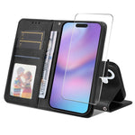 ENKAY HAT PRINCE til iPhone 17 Wallet Case med kalvelædertekstur og standerfunktion, inklusive tyk selvklæbende skærmbeskyttelsesfilm / strop