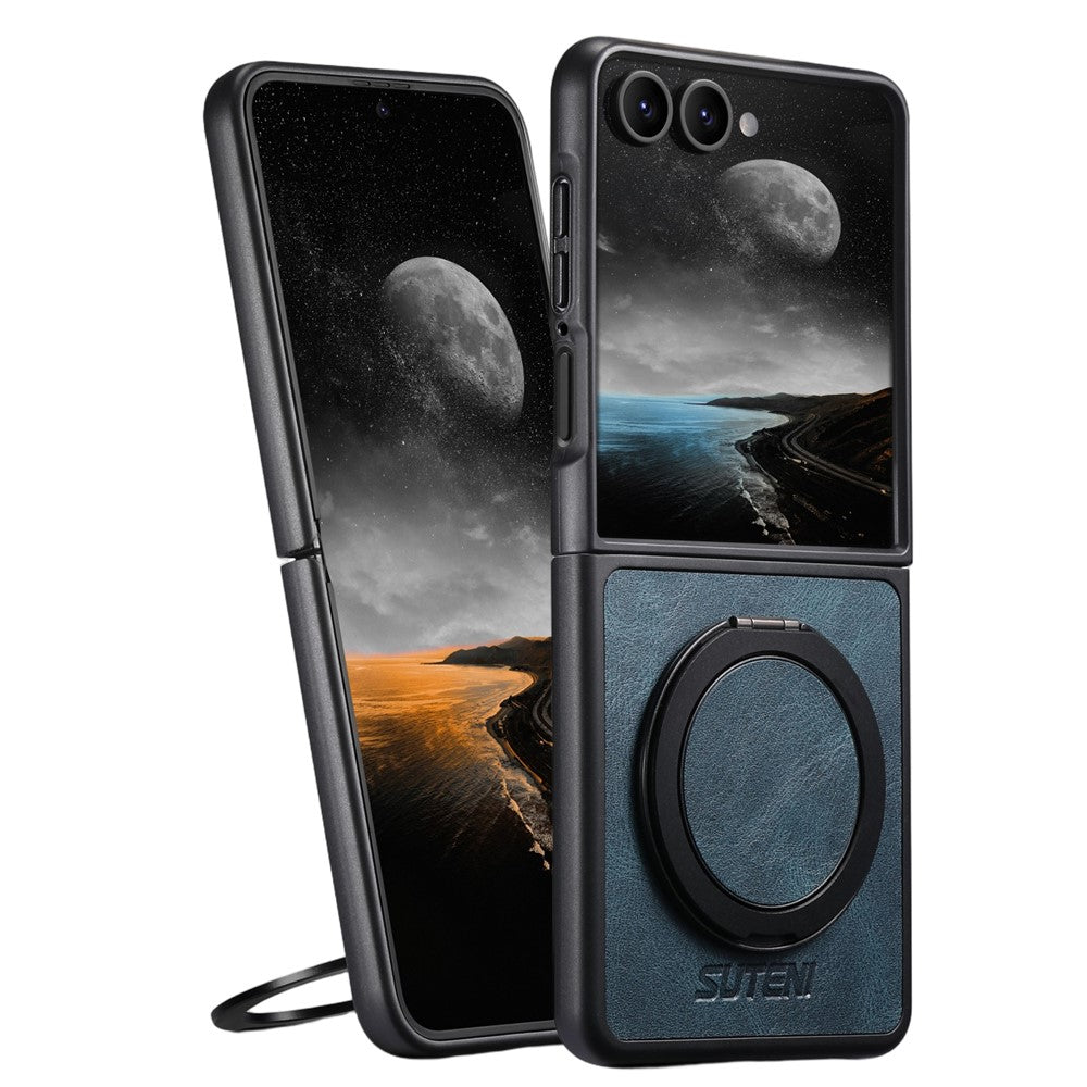 SUTENI G3 For Samsung Galaxy Z Flip7 5G Magnetic Case Waxy Texture Rotating Kickstand Leather Phone Back Cover