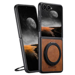 SUTENI G3 For Samsung Galaxy Z Flip7 5G Magnetic Case Waxy Texture Rotating Kickstand Leather Phone Back Cover