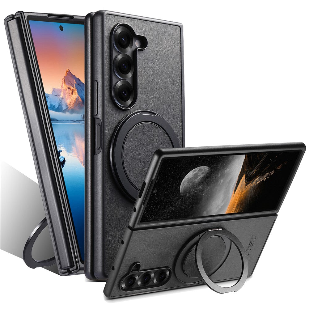 SUTENI G3 Til Samsung Galaxy Z Fold7 5G Magnetisk Etui Vokset Tekstur Roterende Støtteben Læder Telefon Bagcover