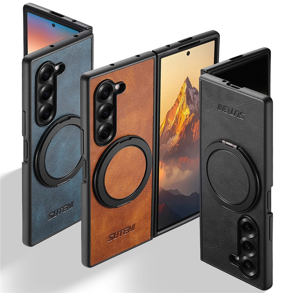 SUTENI G3 Til Samsung Galaxy Z Fold7 5G Magnetisk Etui Vokset Tekstur Roterende Støtteben Læder Telefon Bagcover