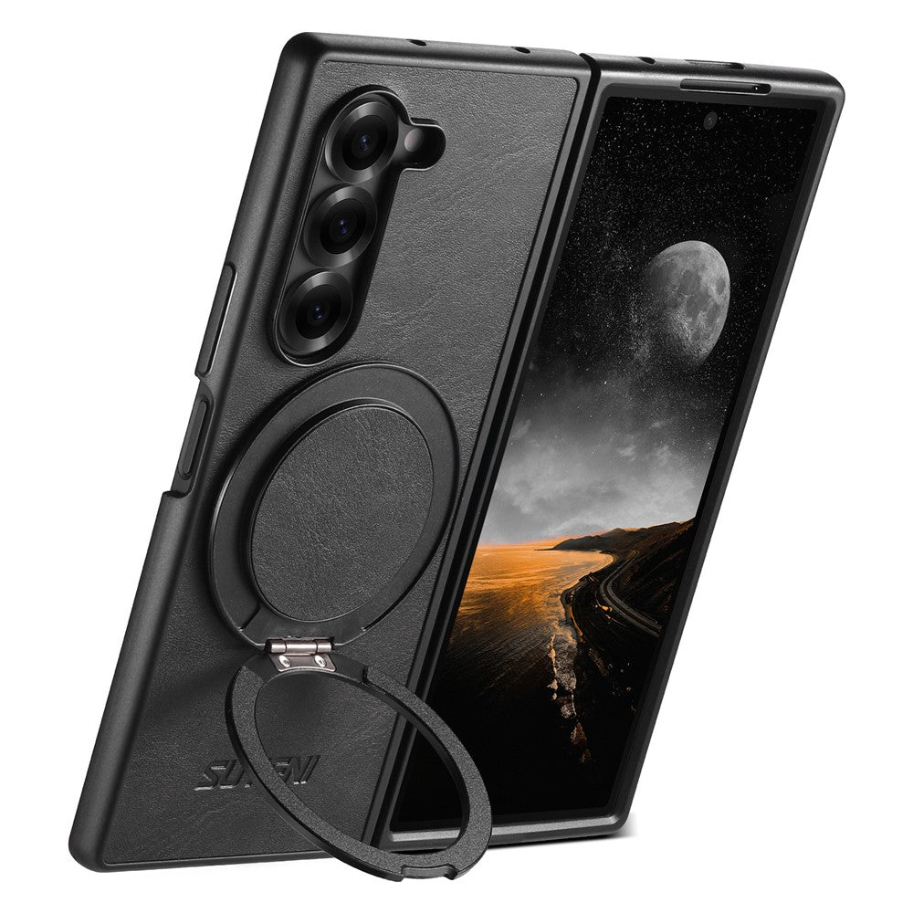 SUTENI G3 Til Samsung Galaxy Z Fold7 5G Magnetisk Etui Vokset Tekstur Roterende Støtteben Læder Telefon Bagcover