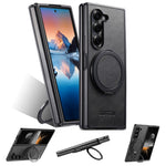 SUTENI G3 Til Samsung Galaxy Z Fold7 5G Magnetisk Etui Vokset Tekstur Roterende Støtteben Læder Telefon Bagcover