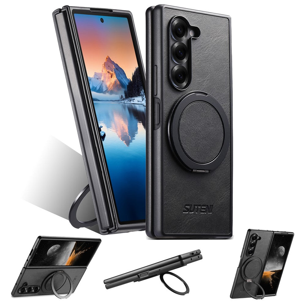 SUTENI G3 Til Samsung Galaxy Z Fold7 5G Magnetisk Etui Vokset Tekstur Roterende Støtteben Læder Telefon Bagcover