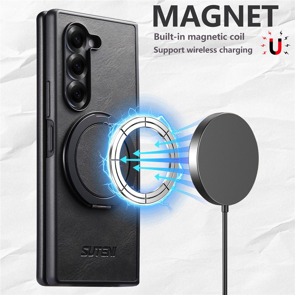 SUTENI G3 Til Samsung Galaxy Z Fold7 5G Magnetisk Etui Vokset Tekstur Roterende Støtteben Læder Telefon Bagcover