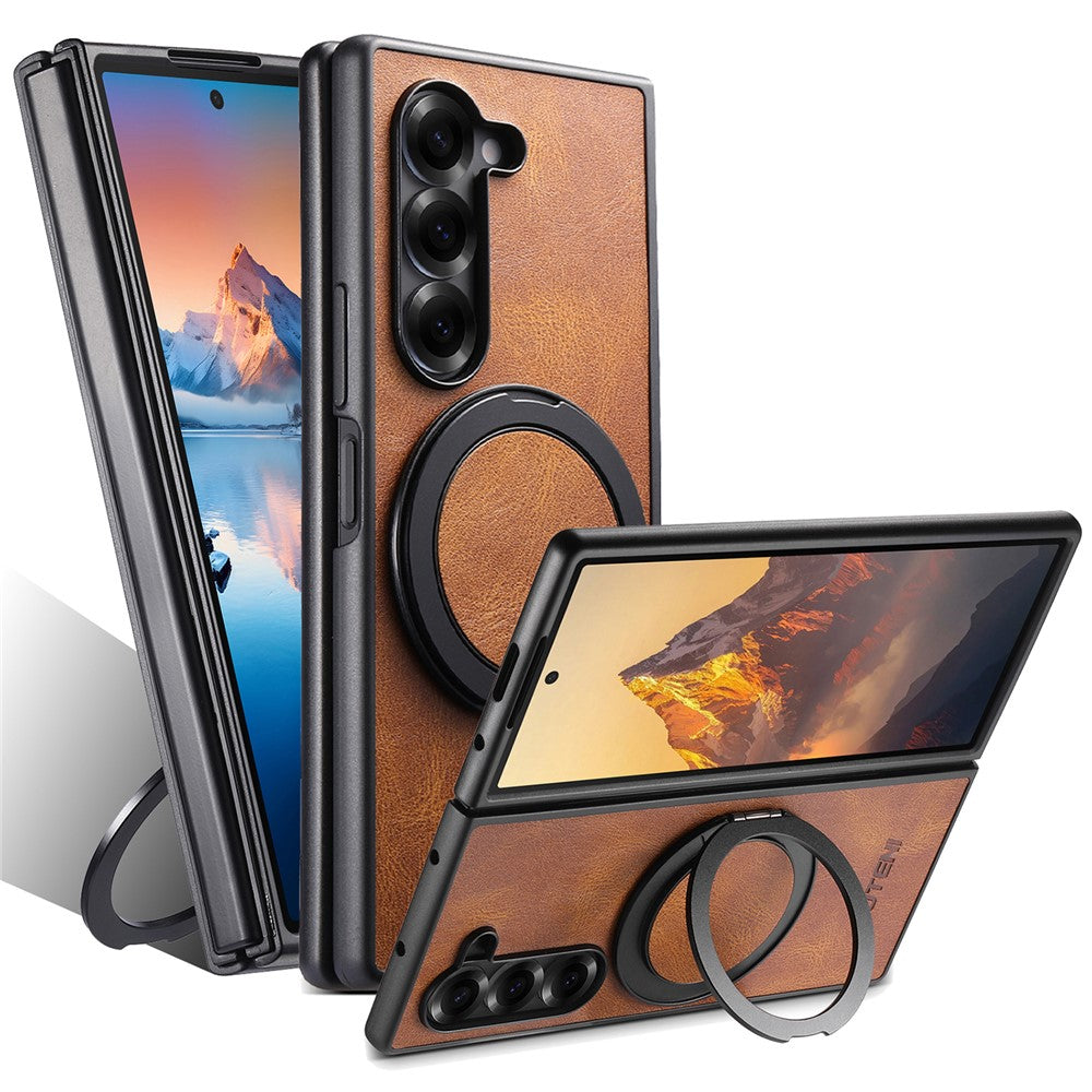 SUTENI G3 Til Samsung Galaxy Z Fold7 5G Magnetisk Etui Vokset Tekstur Roterende Støtteben Læder Telefon Bagcover