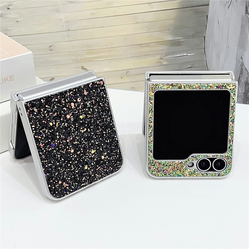 Samsung Galaxy Z Flip7 FE 5G / Z Flip6 5G-skal Gummerat silverkant Fantomglitter hårt PC-mobilskal