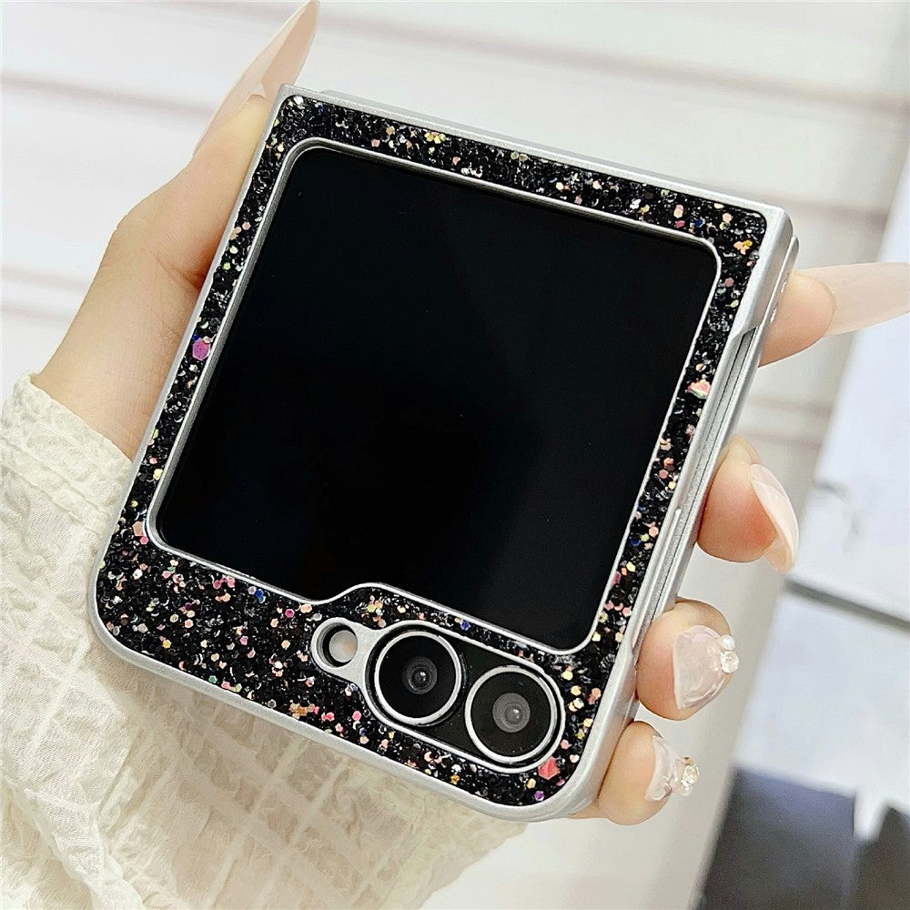 Samsung Galaxy Z Flip7 FE 5G / Z Flip6 5G-skal Gummerat silverkant Fantomglitter hårt PC-mobilskal