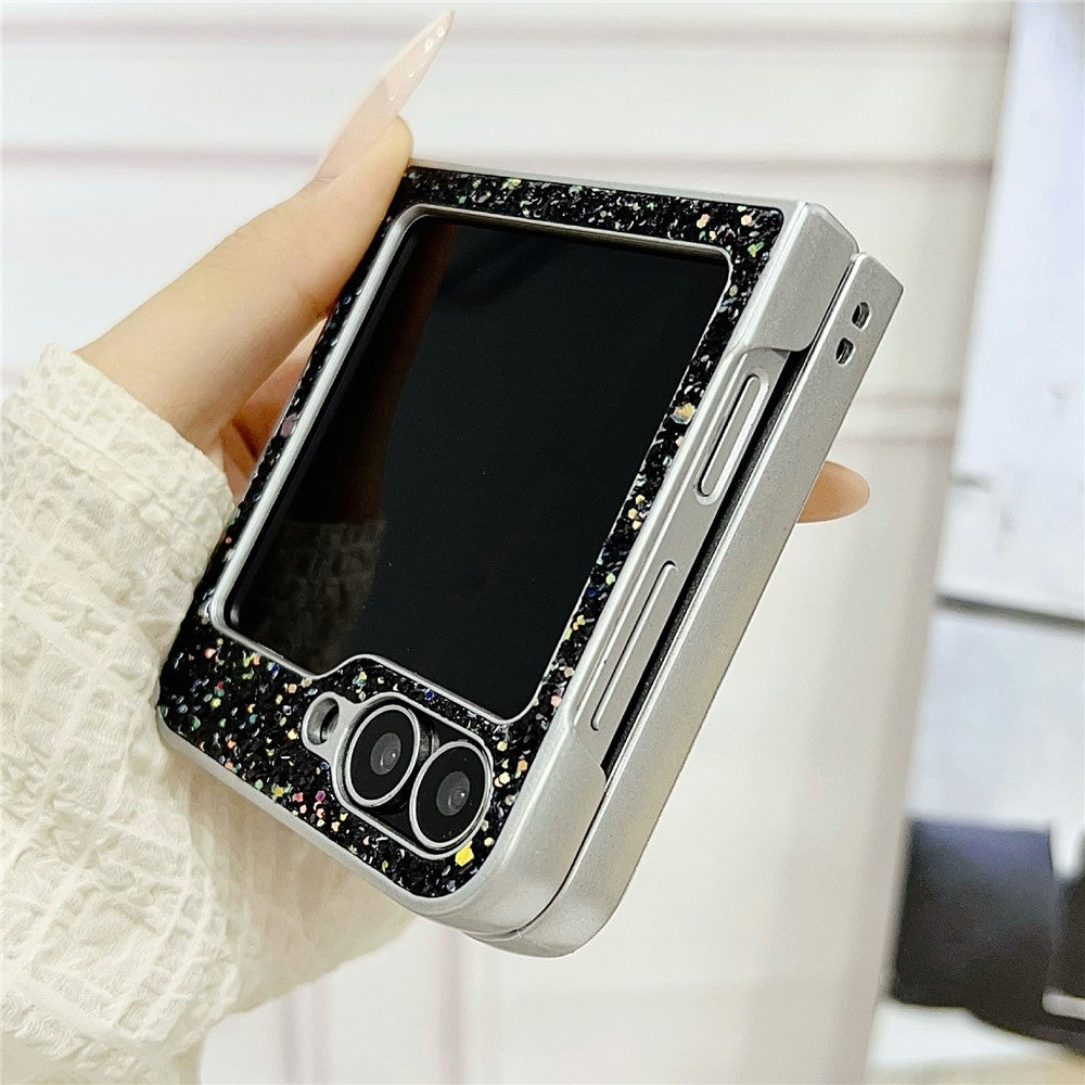 Samsung Galaxy Z Flip7 FE 5G / Z Flip6 5G-skal Gummerat silverkant Fantomglitter hårt PC-mobilskal