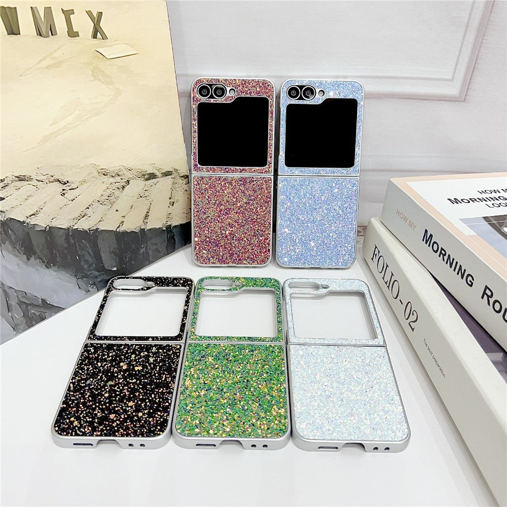 Samsung Galaxy Z Flip7 FE 5G / Z Flip6 5G-skal Gummerat silverkant Fantomglitter hårt PC-mobilskal
