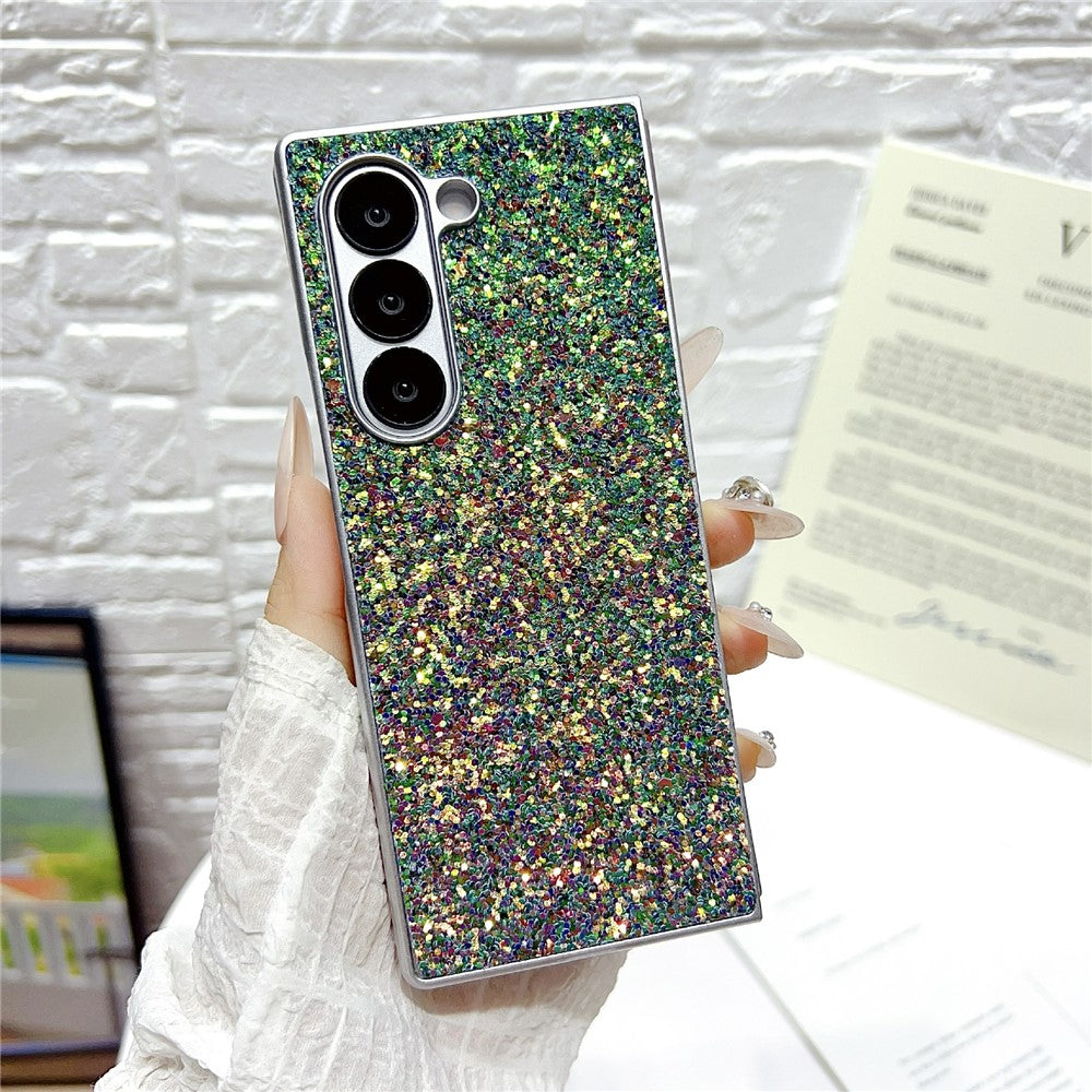 Til Samsung Galaxy Z Fold7 5G Etui Gummibelagt Sølvkant Phantom Glitter Hårdt PC Telefoncover