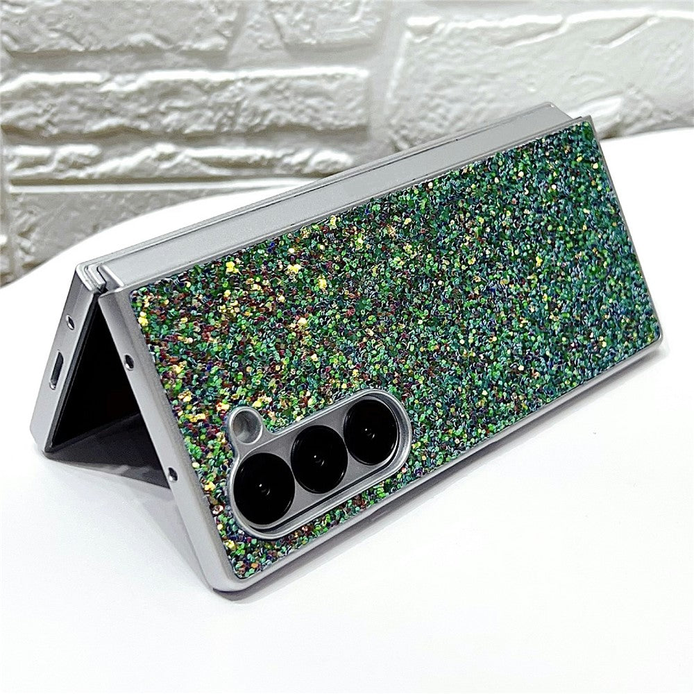 Til Samsung Galaxy Z Fold7 5G Etui Gummibelagt Sølvkant Phantom Glitter Hårdt PC Telefoncover