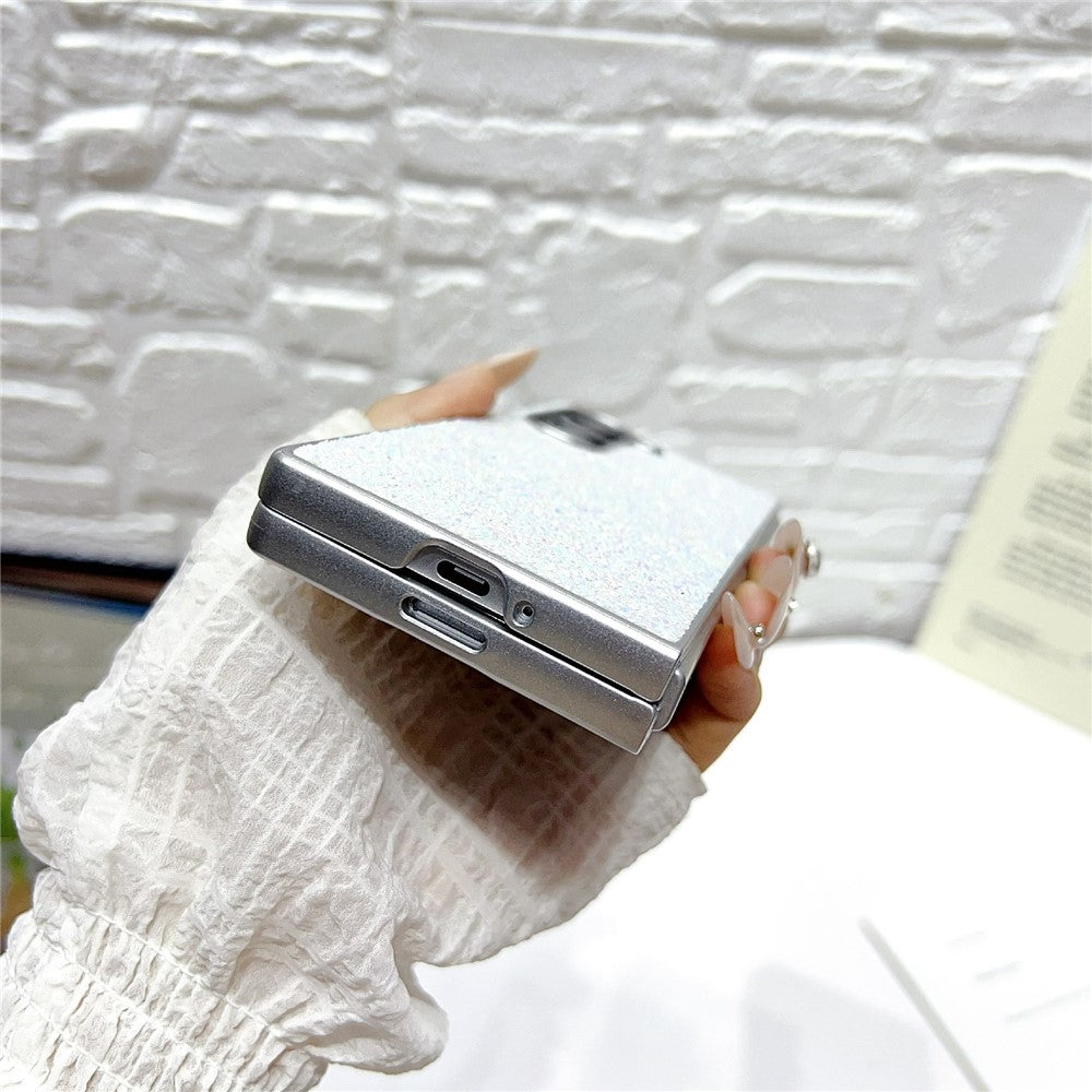 Til Samsung Galaxy Z Fold7 5G Etui Gummibelagt Sølvkant Phantom Glitter Hårdt PC Telefoncover