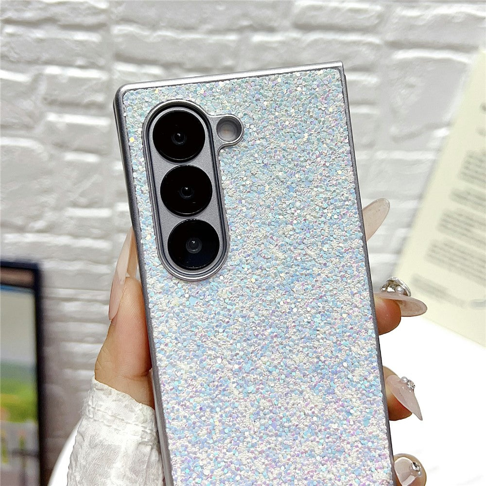 Til Samsung Galaxy Z Fold7 5G Etui Gummibelagt Sølvkant Phantom Glitter Hårdt PC Telefoncover