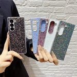 Til Samsung Galaxy Z Fold7 5G Etui Gummibelagt Sølvkant Phantom Glitter Hårdt PC Telefoncover