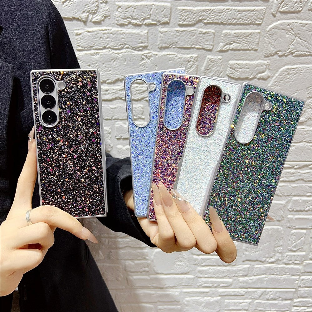 Til Samsung Galaxy Z Fold7 5G Etui Gummibelagt Sølvkant Phantom Glitter Hårdt PC Telefoncover