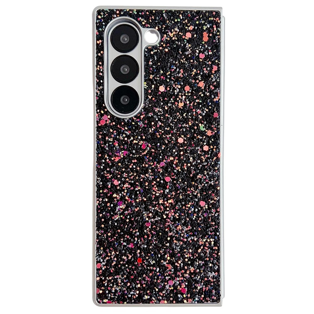 Til Samsung Galaxy Z Fold7 5G Etui Gummibelagt Sølvkant Phantom Glitter Hårdt PC Telefoncover