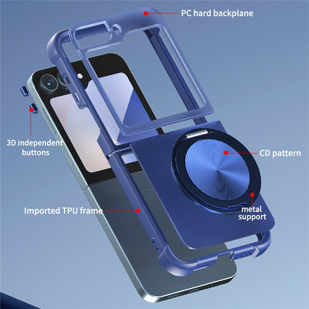 For Samsung Galaxy Z Flip7 FE 5G / Z Flip6 5G / Flip5 5G Magnetic Case CD Texture Kickstand Shockproof TPU + PC Phone Cover