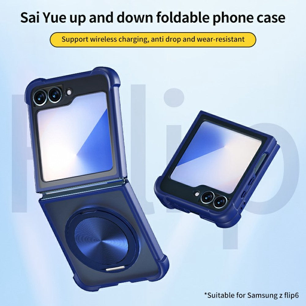 For Samsung Galaxy Z Flip7 FE 5G / Z Flip6 5G / Flip5 5G Magnetic Case CD Texture Kickstand Shockproof TPU + PC Phone Cover