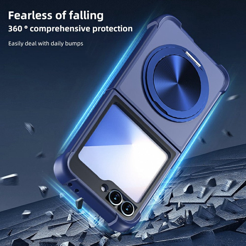 For Samsung Galaxy Z Flip7 FE 5G / Z Flip6 5G / Flip5 5G Magnetic Case CD Texture Kickstand Shockproof TPU + PC Phone Cover
