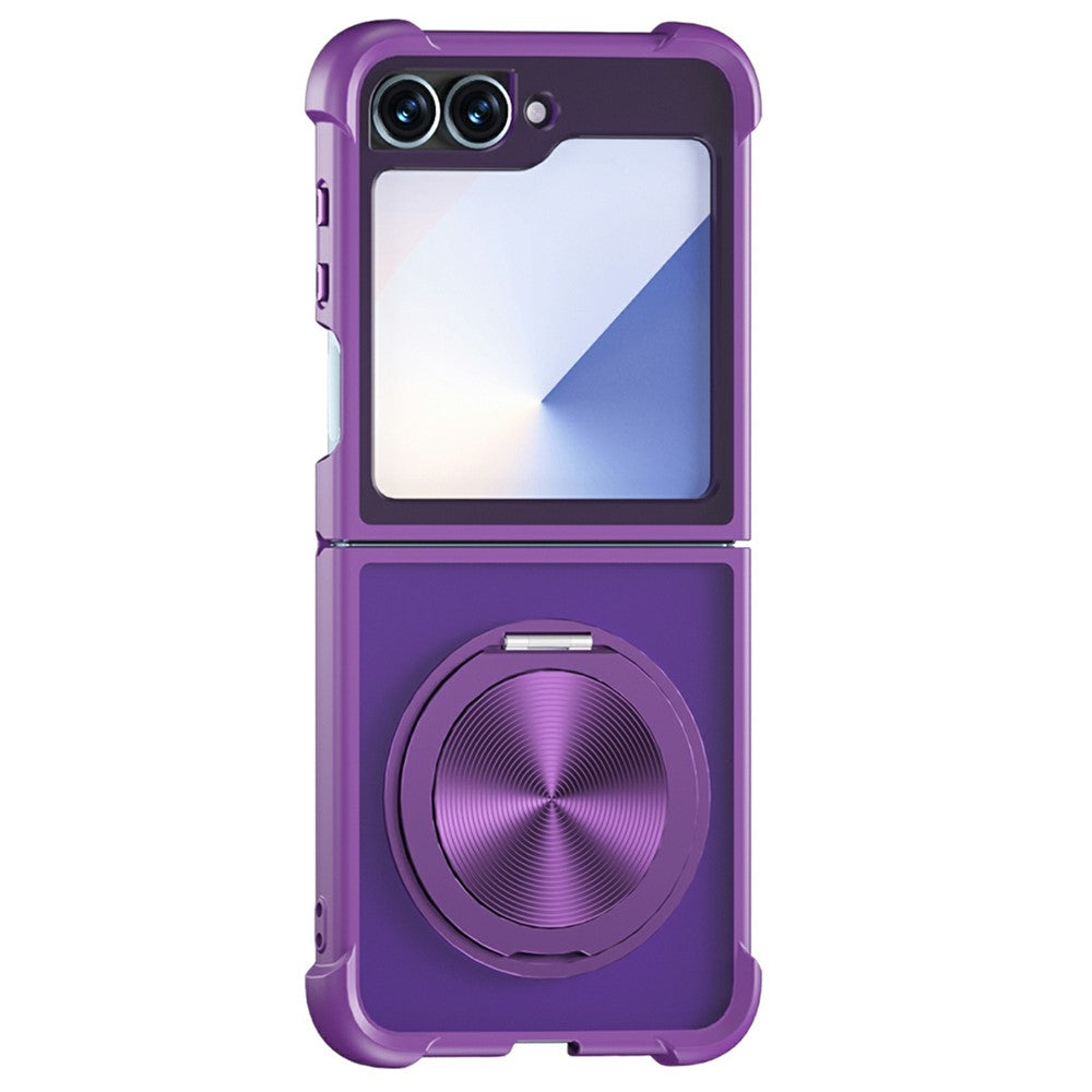 For Samsung Galaxy Z Flip7 FE 5G / Z Flip6 5G / Flip5 5G Magnetic Case CD Texture Kickstand Shockproof TPU + PC Phone Cover