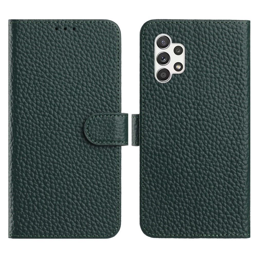 Til Samsung Galaxy A13 4G Etui Pung Stand Litchi Tekstur Ægte Koskind Læder Flip Telefon Cover