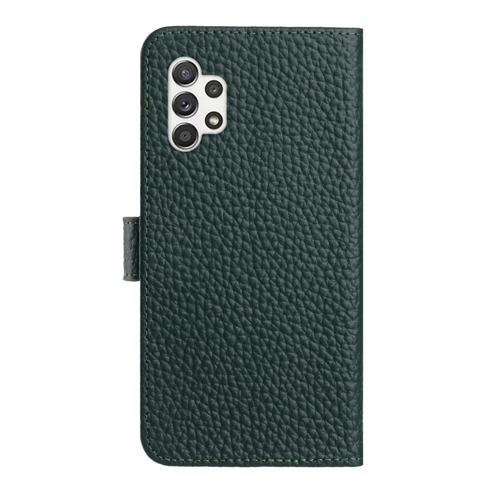 Til Samsung Galaxy A13 4G Etui Pung Stand Litchi Tekstur Ægte Koskind Læder Flip Telefon Cover