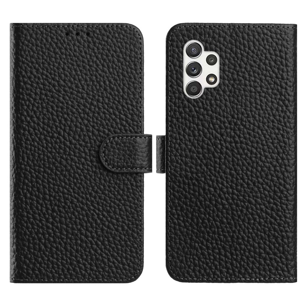 Til Samsung Galaxy A13 4G Etui Pung Stand Litchi Tekstur Ægte Koskind Læder Flip Telefon Cover