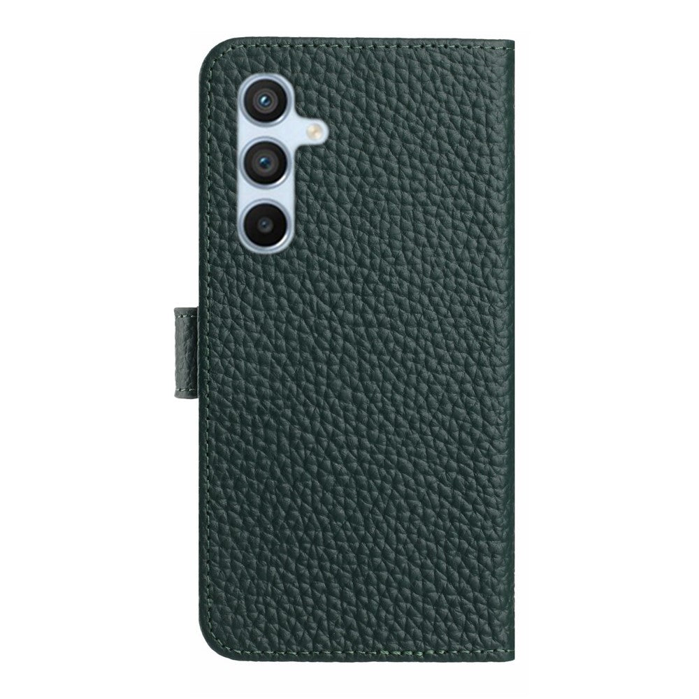 Til Samsung Galaxy A37 5G / A36 5G etui tegnebog stand litchi tekstur ægte okselæder flip telefoncover