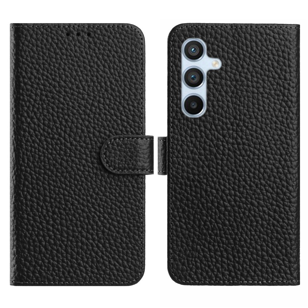 Til Samsung Galaxy A37 5G / A36 5G etui tegnebog stand litchi tekstur ægte okselæder flip telefoncover