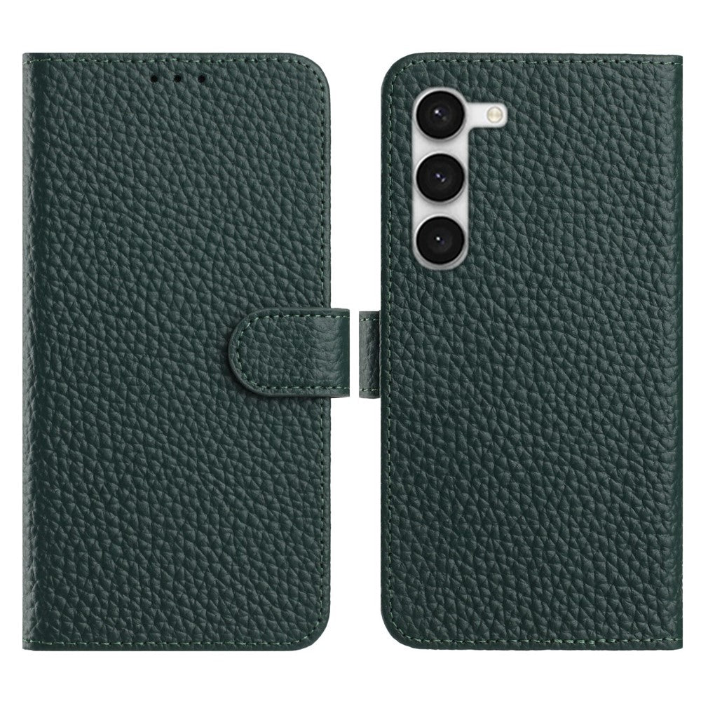 For Samsung Galaxy S23+ Case Wallet Stand Litchi Texture Genuine Cow Leather Flip Phone Cover