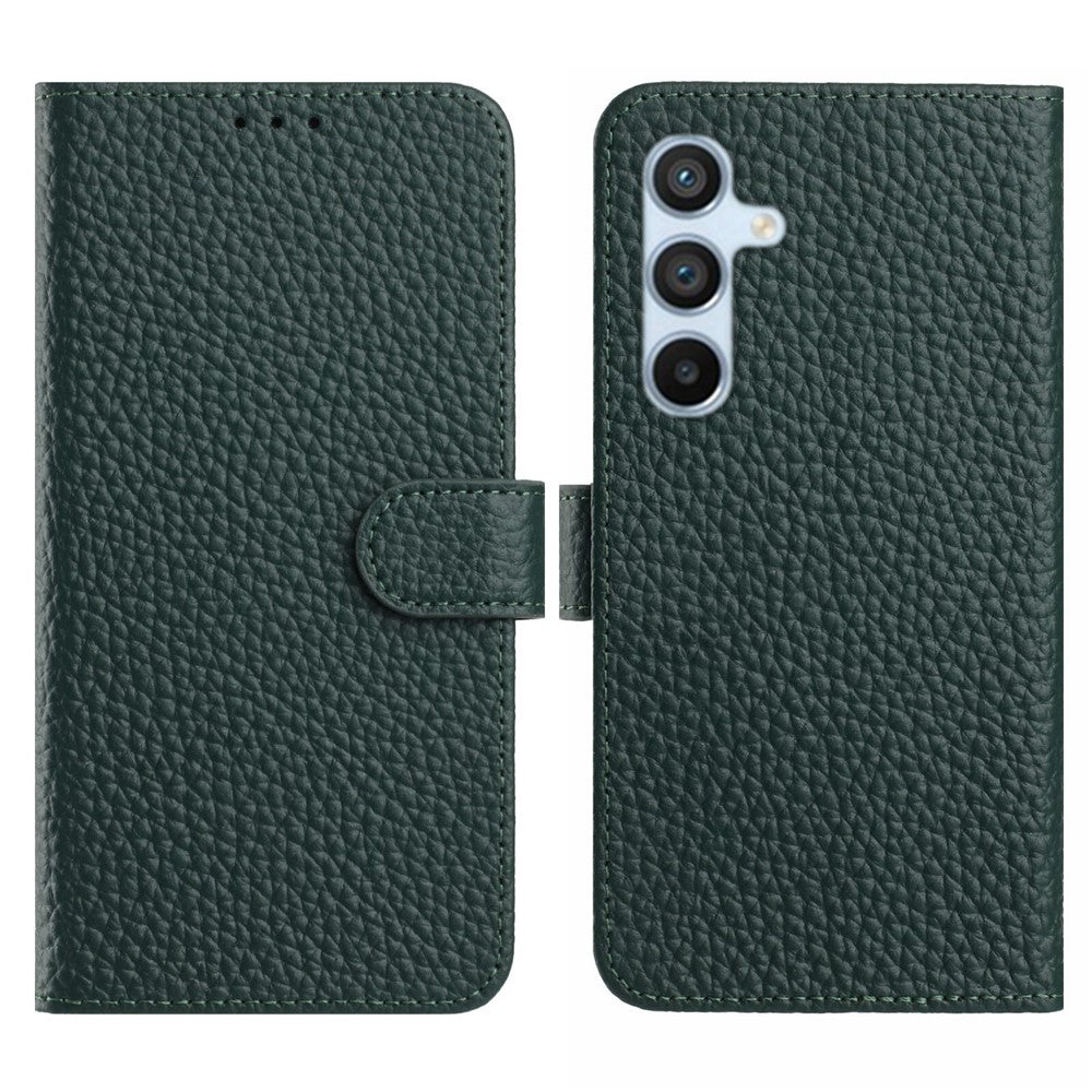 Samsung Galaxy S25 FE Plånboksfodral i Litchy-textur i äkta nötläder.