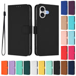 For iPhone 17 Case Solid Color Wallet Leather Phone Cover with Strap