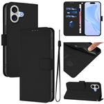 For iPhone 17 Case Solid Color Wallet Leather Phone Cover with Strap