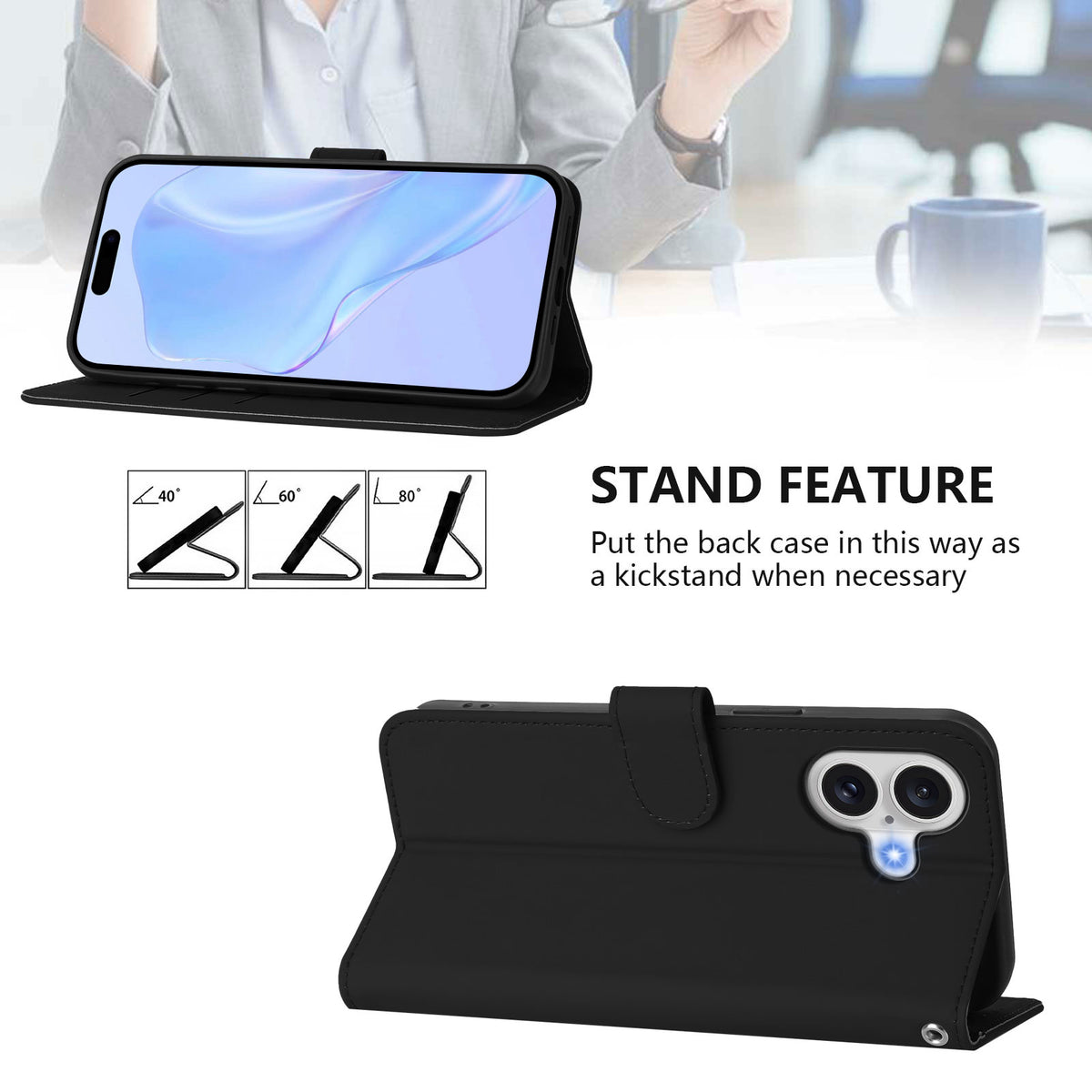 For iPhone 17 Case Solid Color Wallet Leather Phone Cover with Strap