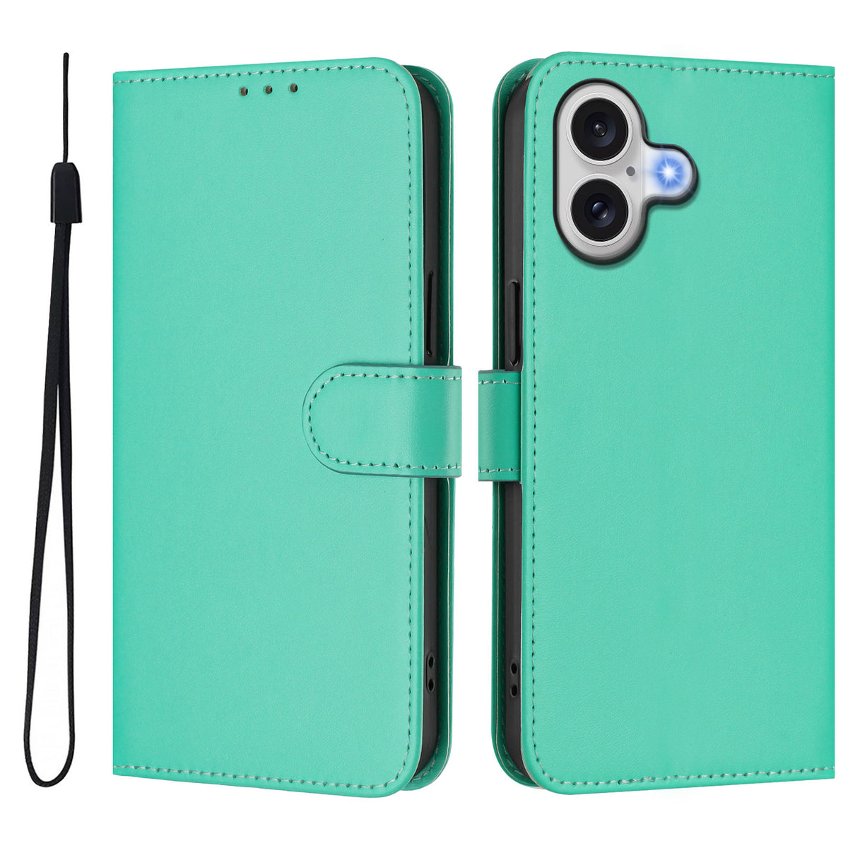 For iPhone 17 Case Solid Color Wallet Leather Phone Cover with Strap