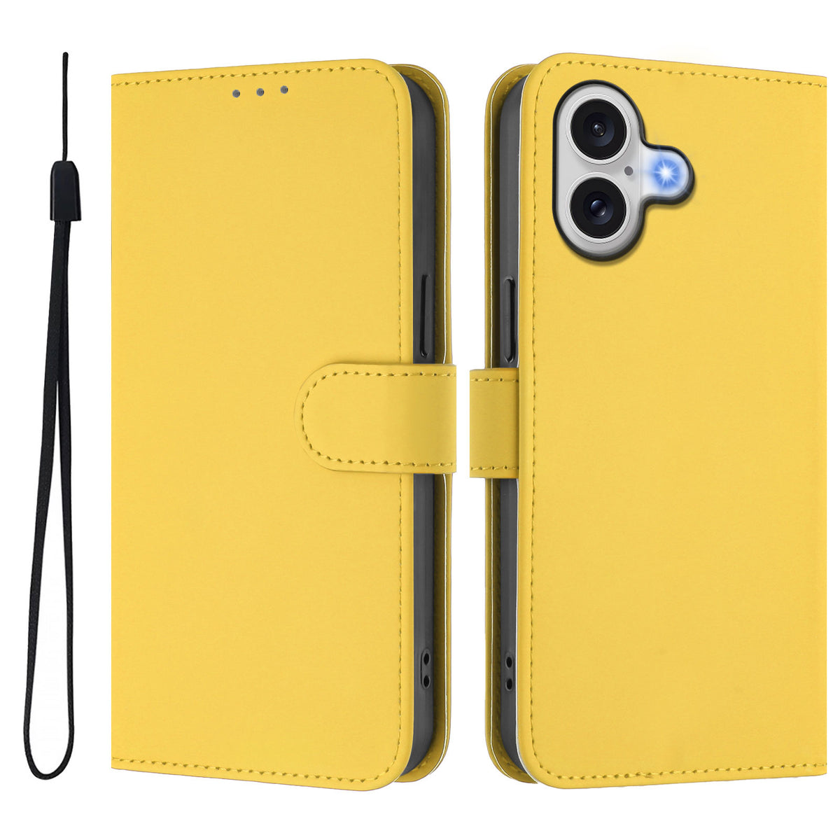 For iPhone 17 Case Solid Color Wallet Leather Phone Cover with Strap