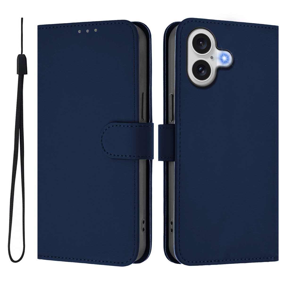 For iPhone 17 Case Solid Color Wallet Leather Phone Cover with Strap