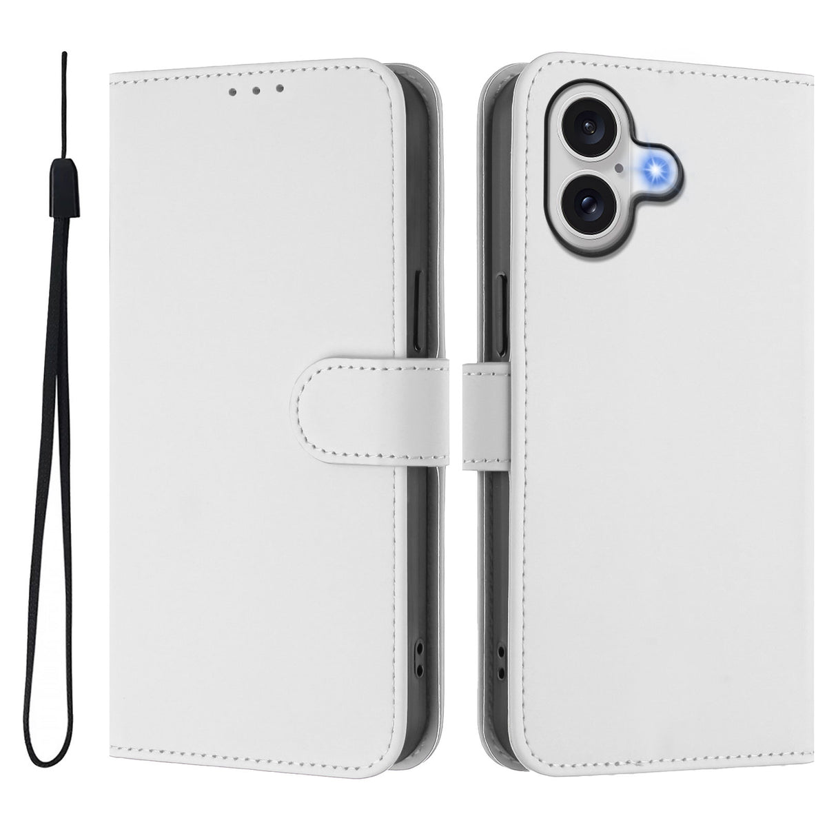 For iPhone 17 Case Solid Color Wallet Leather Phone Cover with Strap