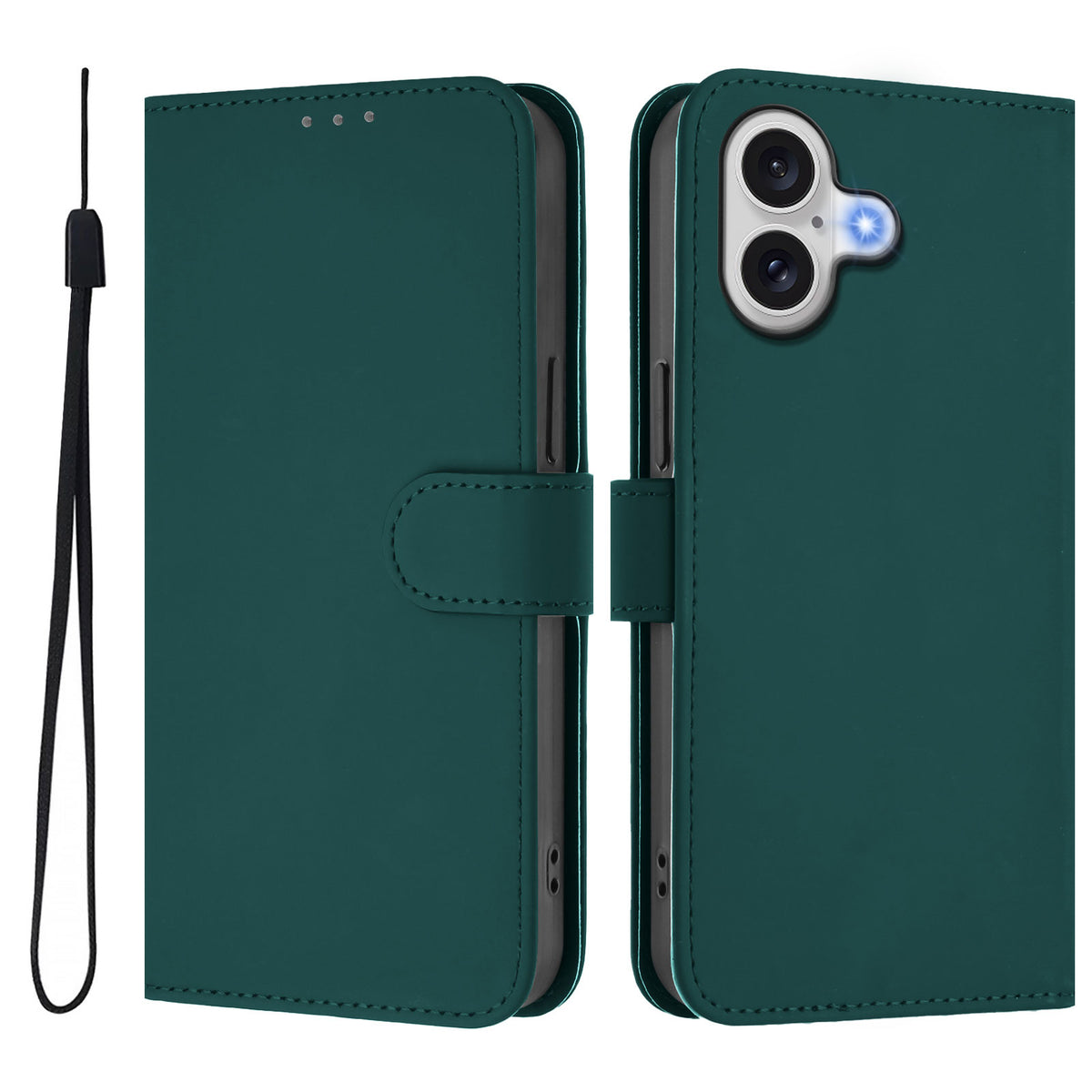 For iPhone 17 Case Solid Color Wallet Leather Phone Cover with Strap