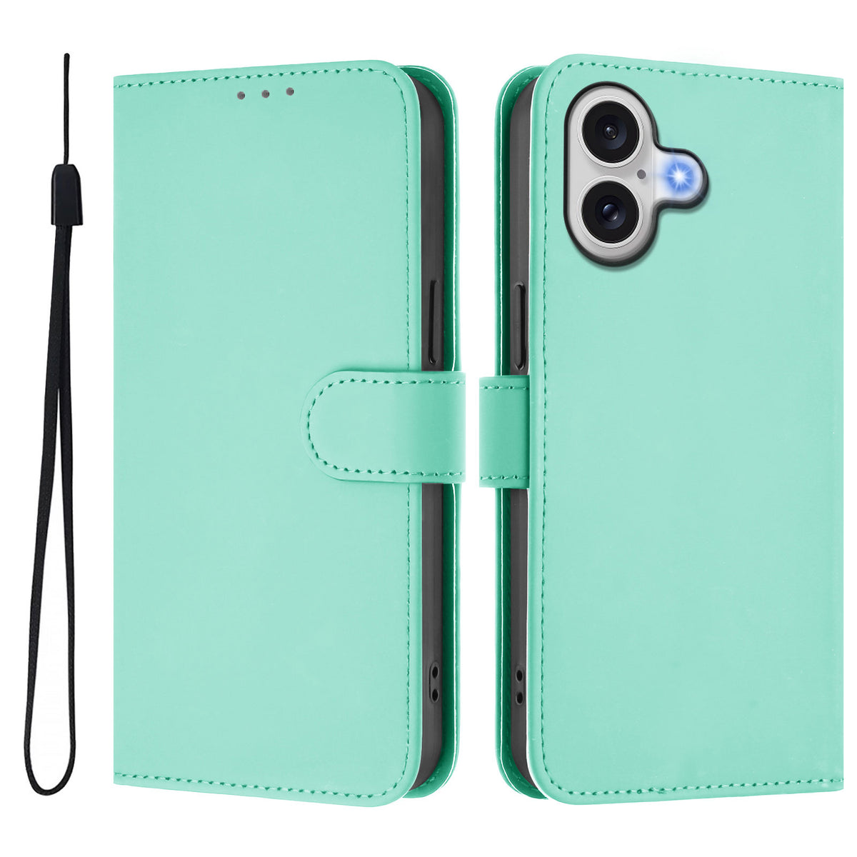 For iPhone 17 Case Solid Color Wallet Leather Phone Cover with Strap