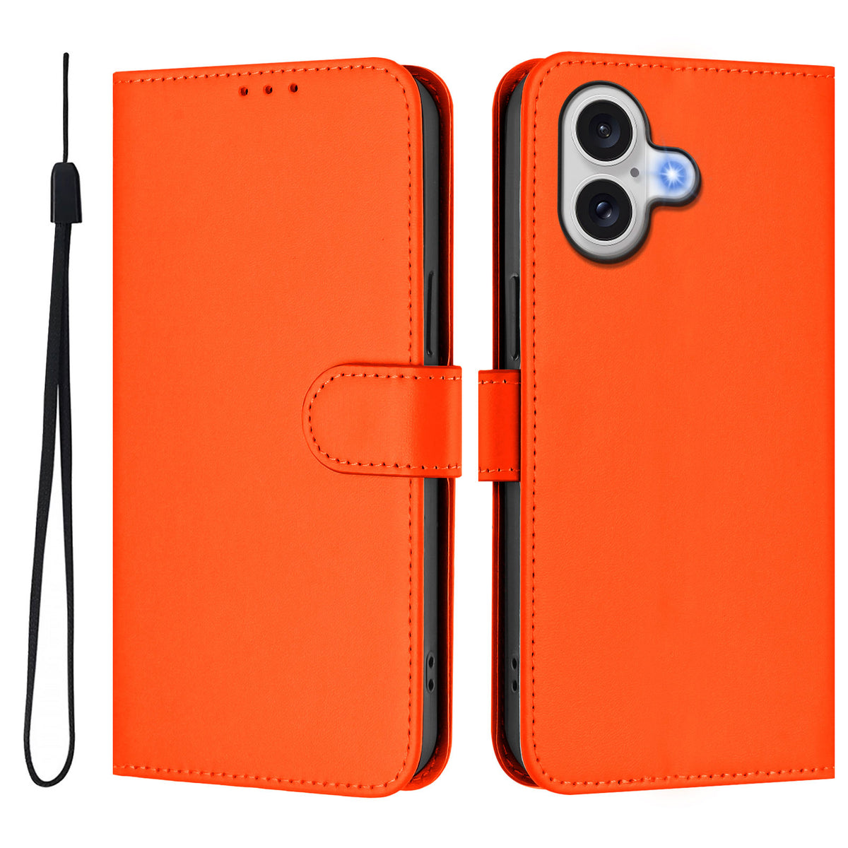 For iPhone 17 Case Solid Color Wallet Leather Phone Cover with Strap